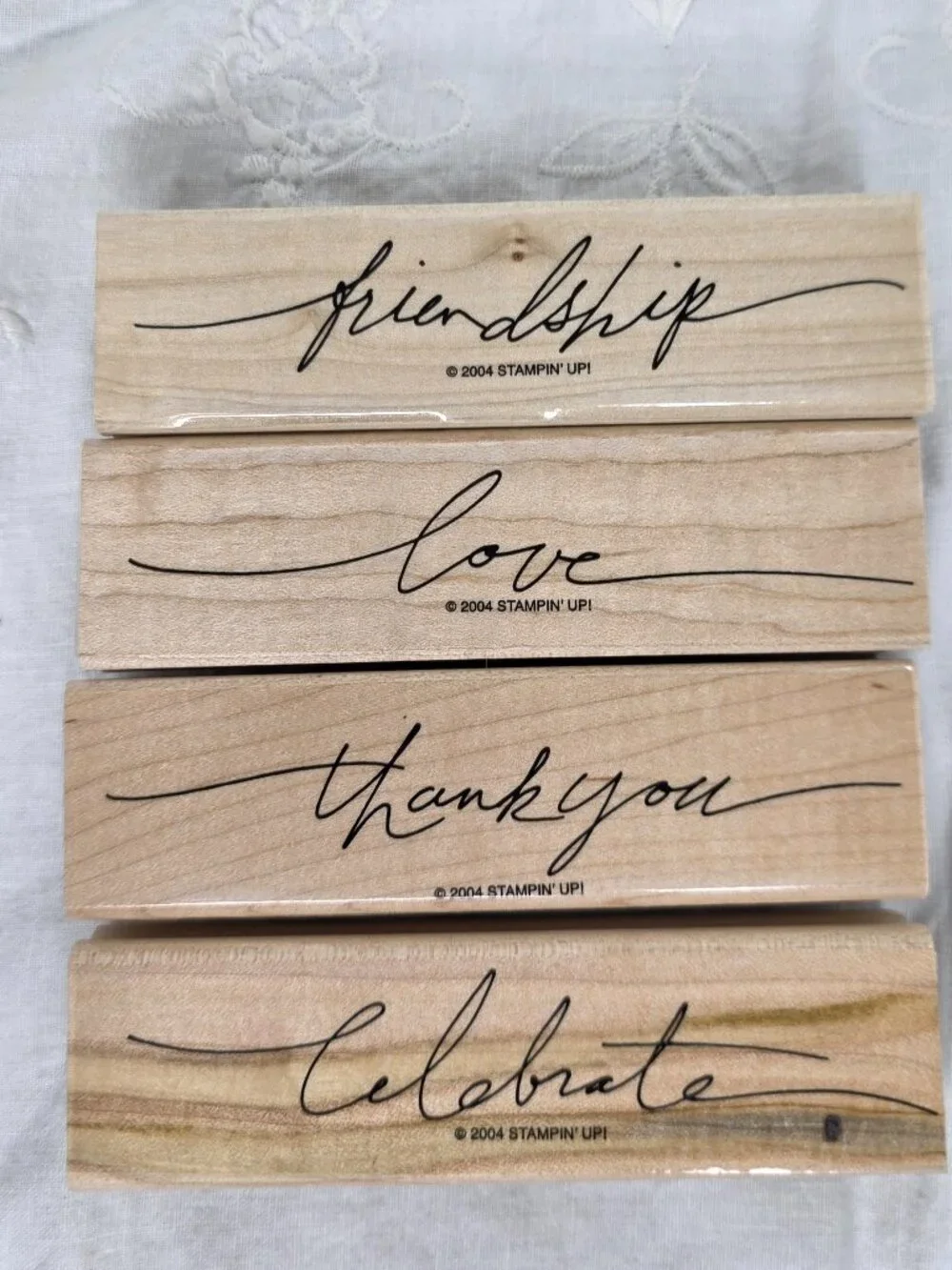 Vintage Stampin Up Wonderful Words Set of 4 Wood Block Stamps 2004 Card Art DIY